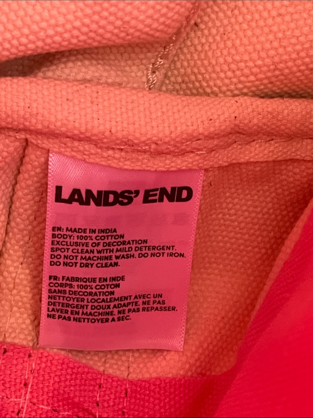 Lands' End Cream Canvas Tote with Pink Trim and Monogram - Picture 3 of 3